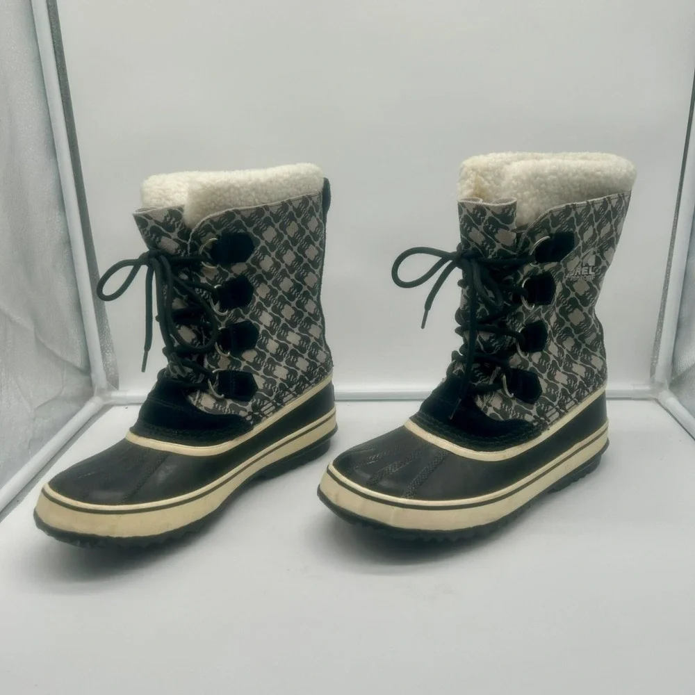 Sorel 1964 Pac Graphic Boots Men‎ 9 Black White Gray Waterproof Winter Snow Duck